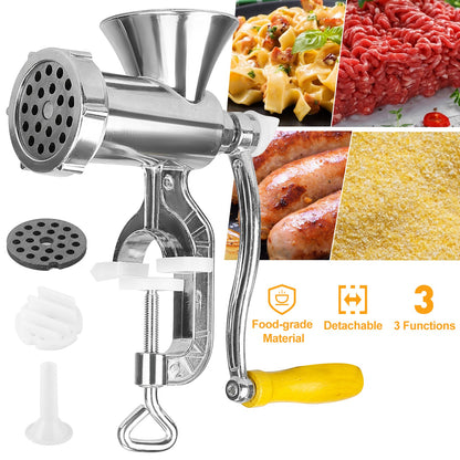 Manual Meat Grinder with Sausage & Noodle Attachments