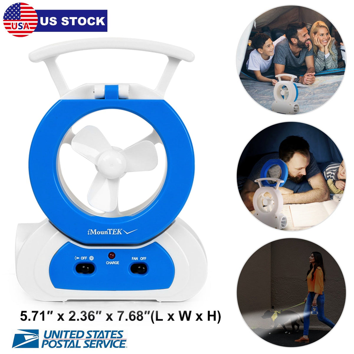 Desk Cooling Fan w/180¡Adjustable LED Lamp Baby Stroller Fan Emergency Flashlight Torch for Household Camping Traveling