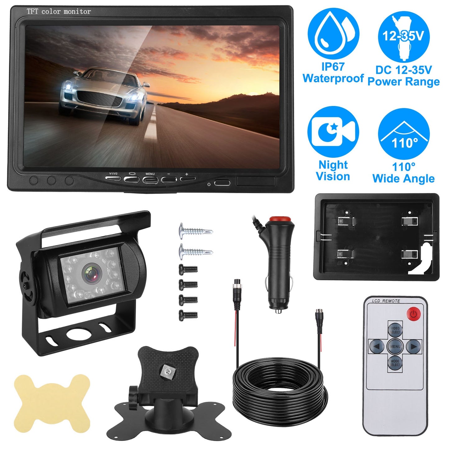 7 Inch Backup Camera System with Night Vision & IP67 Waterproof