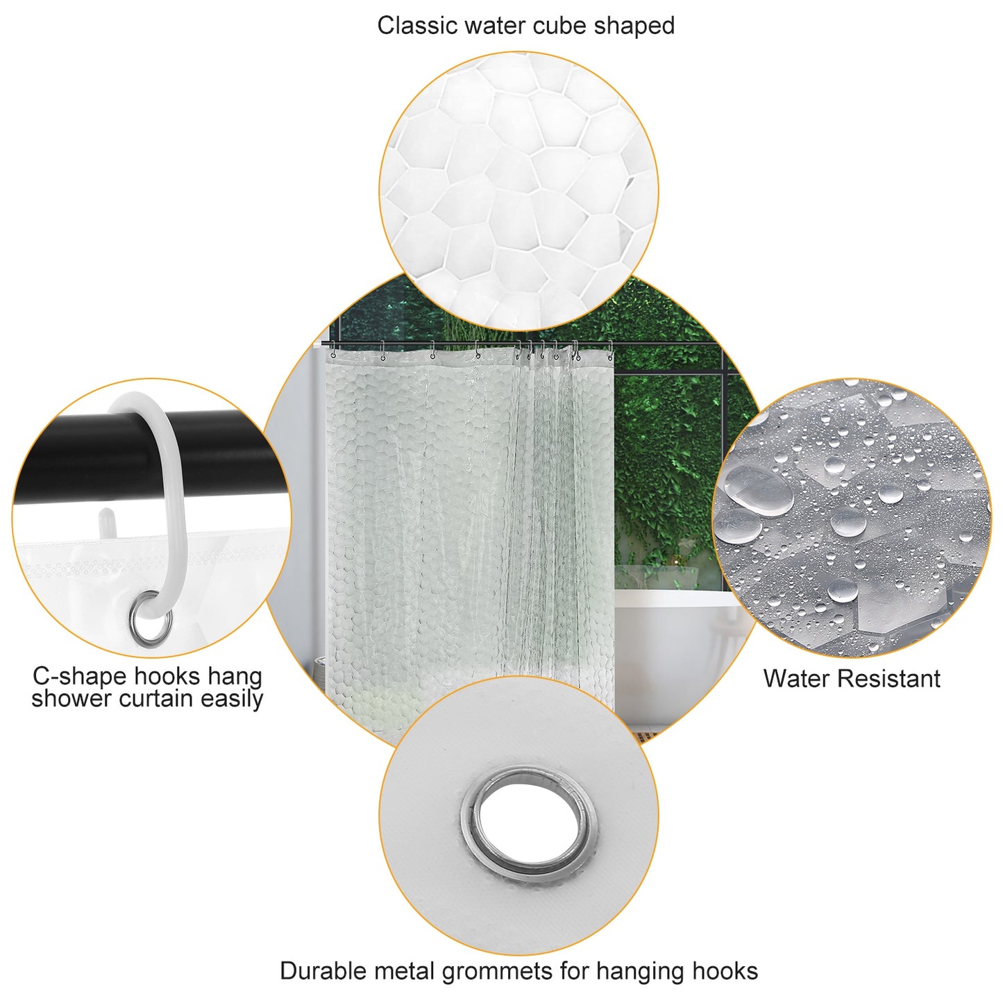 Waterproof EVA Shower Curtain 70x70 Inches with 12 Hooks