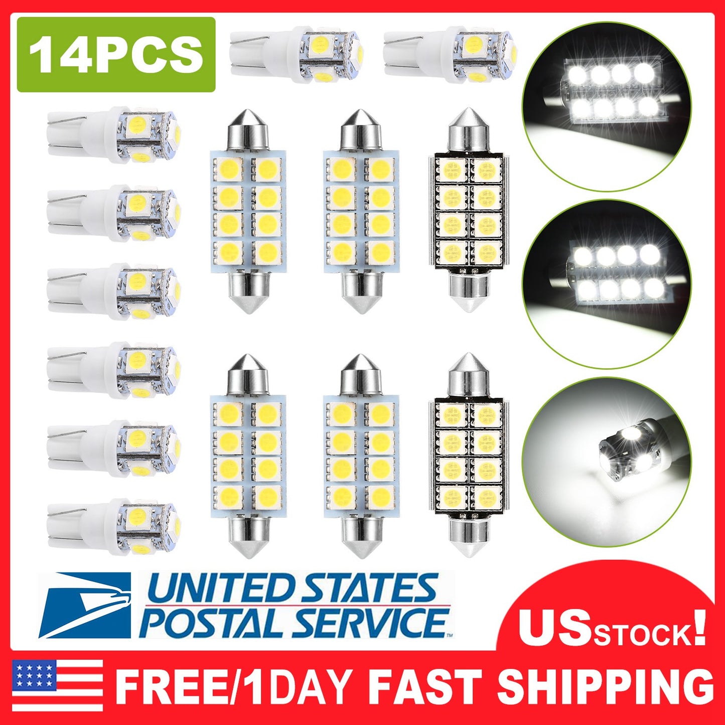 LED Interior Light Kit 14-Piece for Car Dome Map License Plate