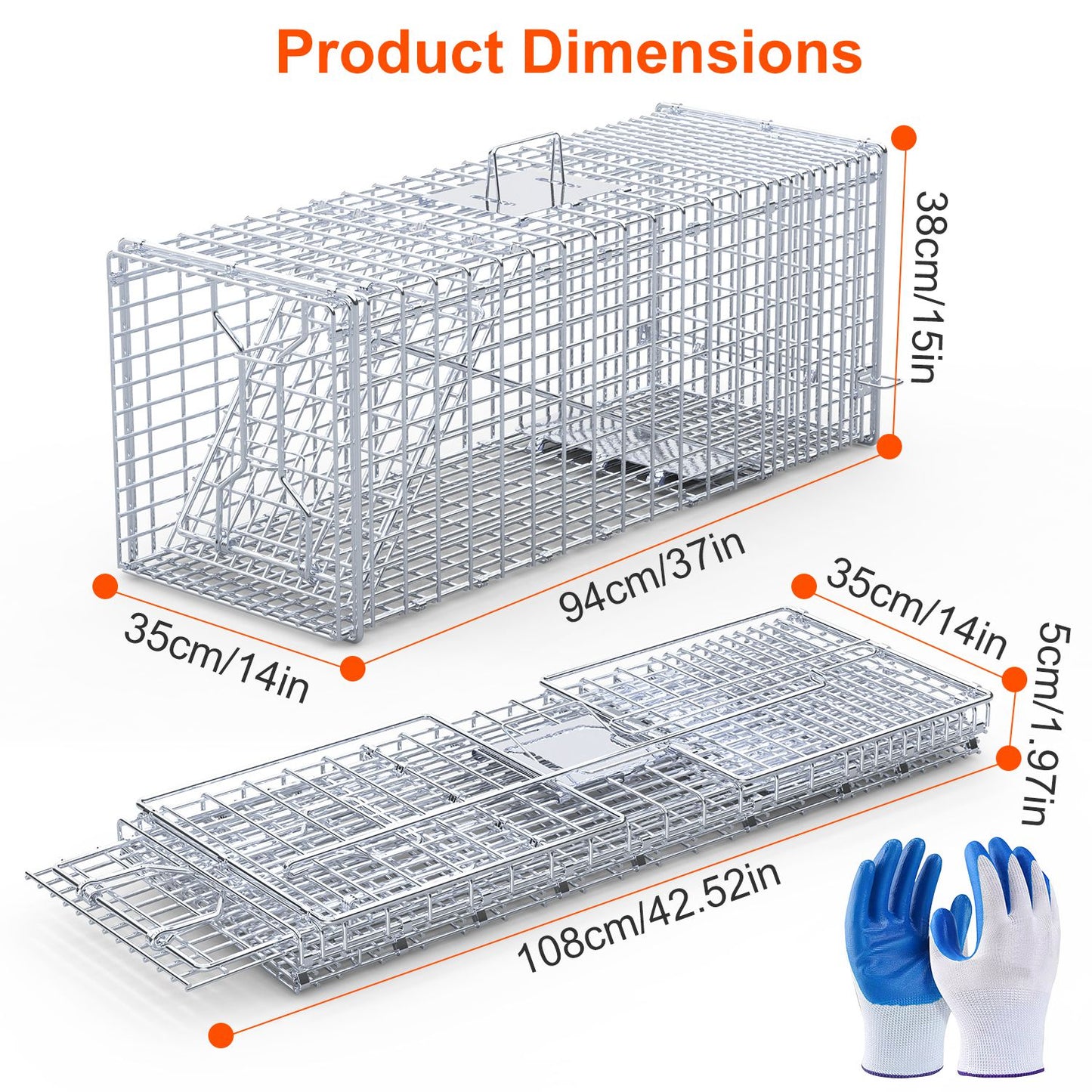 Live Animal Trap Cage 37x14x15in Humane Catch & Release