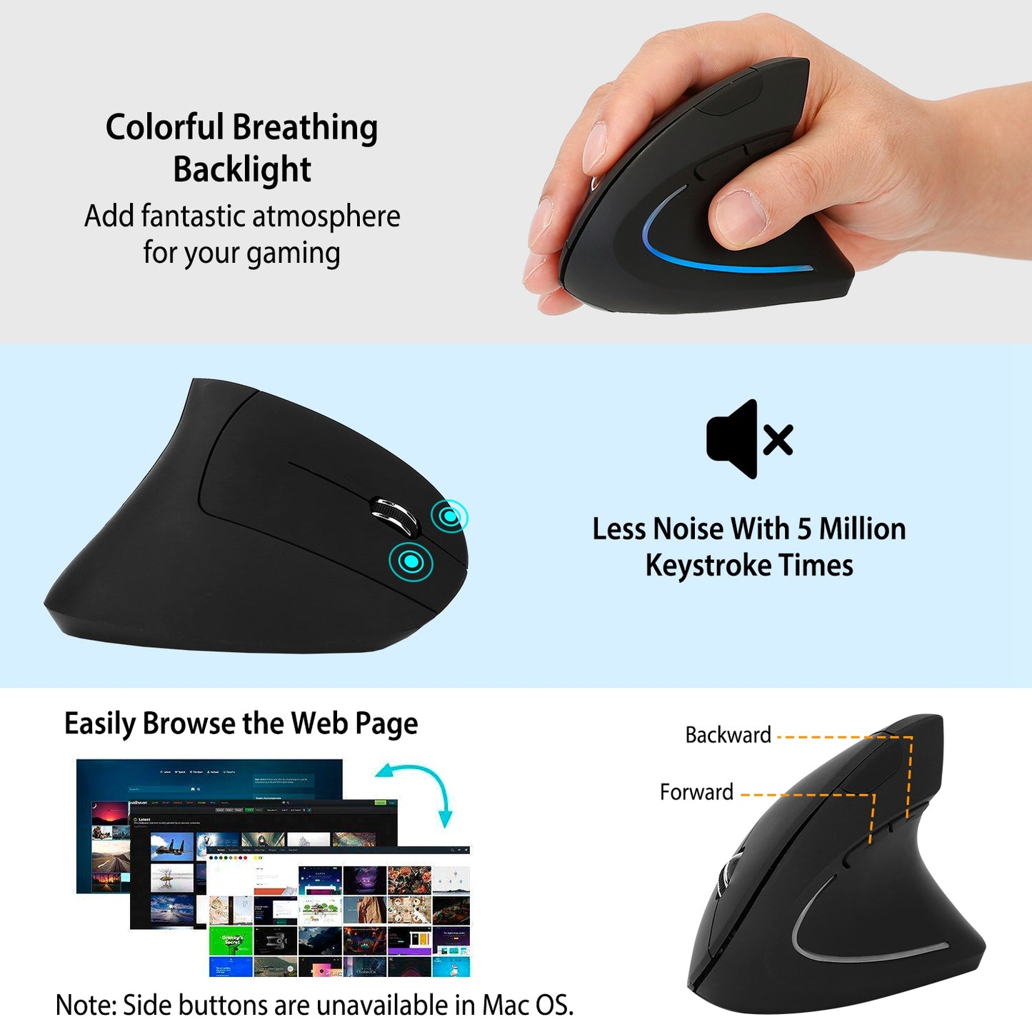 Wireless Vertical Mouse with Ergonomic Design & 6 Buttons