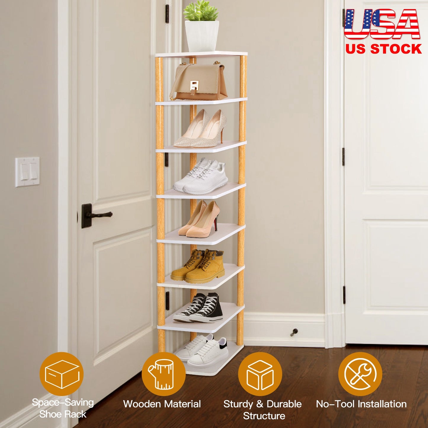 8-Tier Vertical Shoe Rack - Space Saving Entryway Organizer