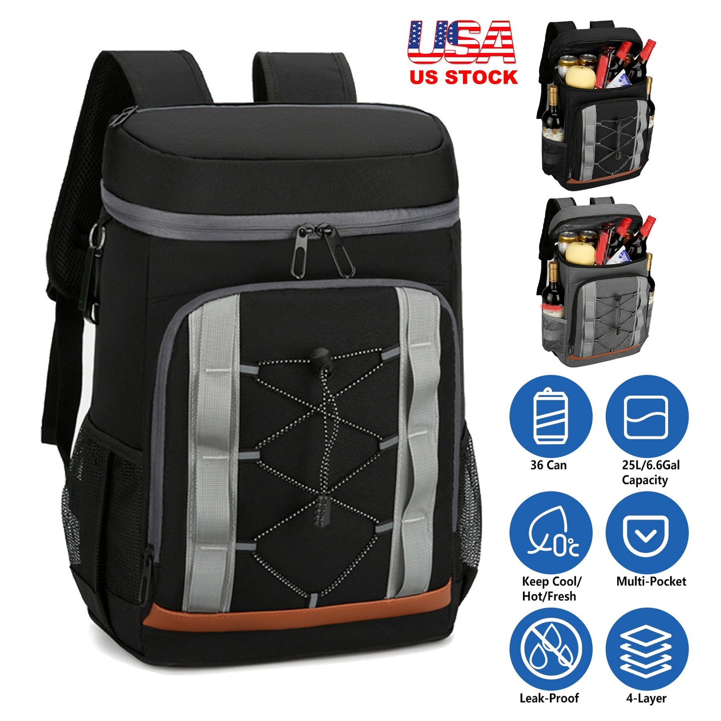Insulated Cooler Backpack 36 Can Leakproof with Bottle Opener