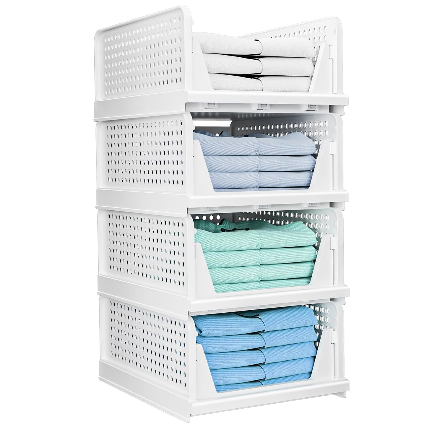 Plastic Storage Bins with Slide Rails - 4 Pack Stackable