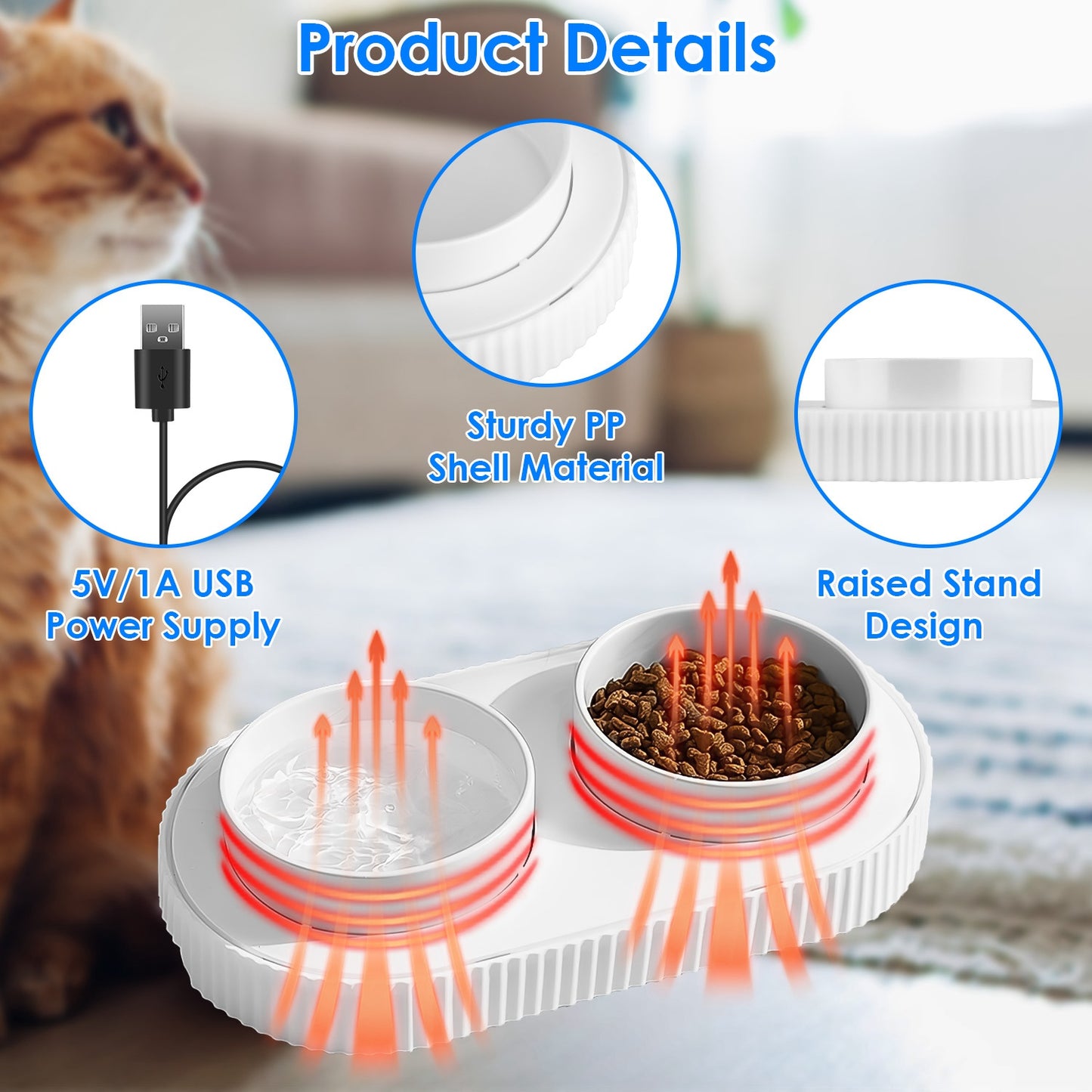 Heated Pet Water Bowl - USB Powered Ceramic Non-Freezing