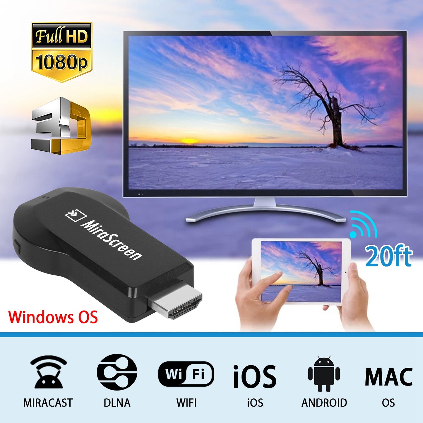 Wireless Display Adapter 1080P HDMI Miracast Dongle