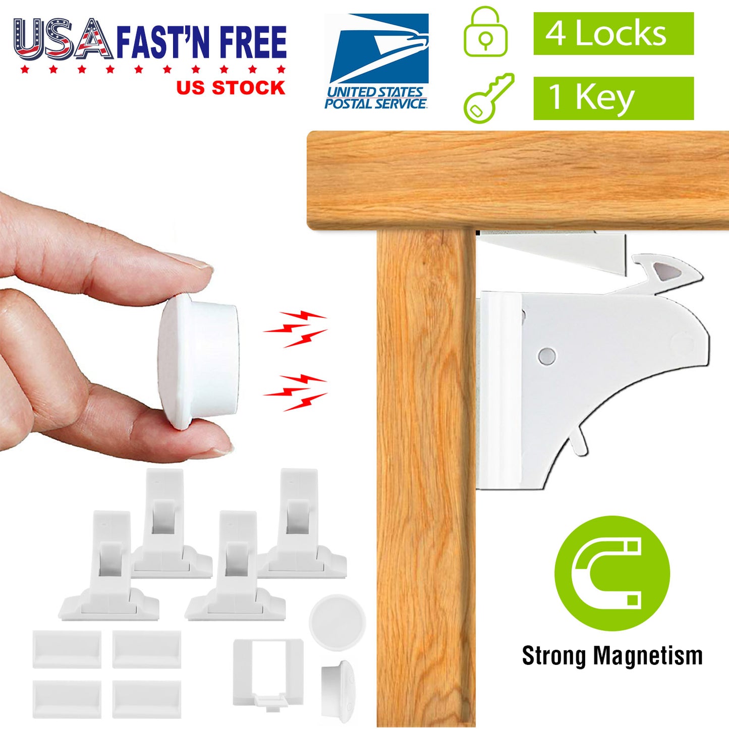 Magnetic Cabinet Locks 4-Pack with Adhesive Installation