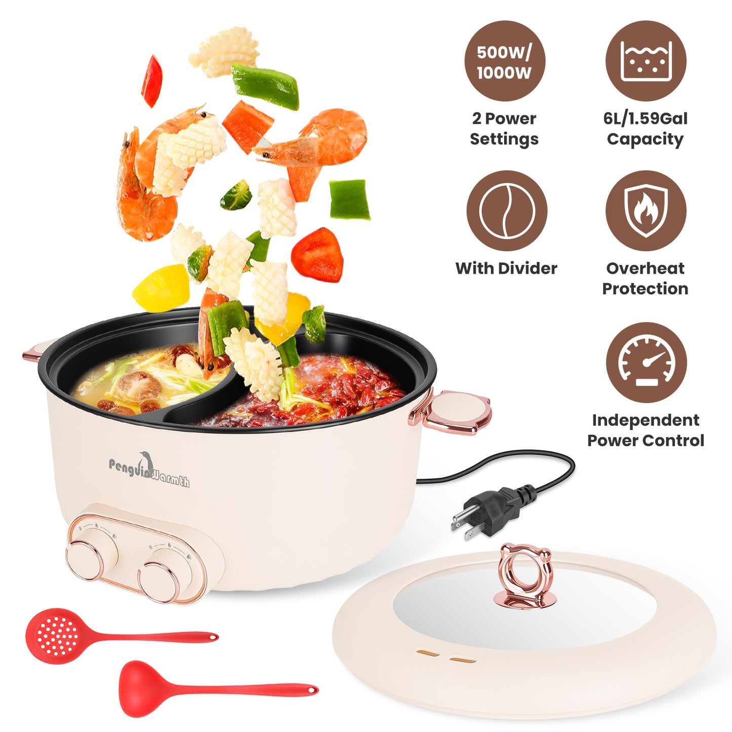 Electric Hot Pot with Divider 6L Dual Control 2000W