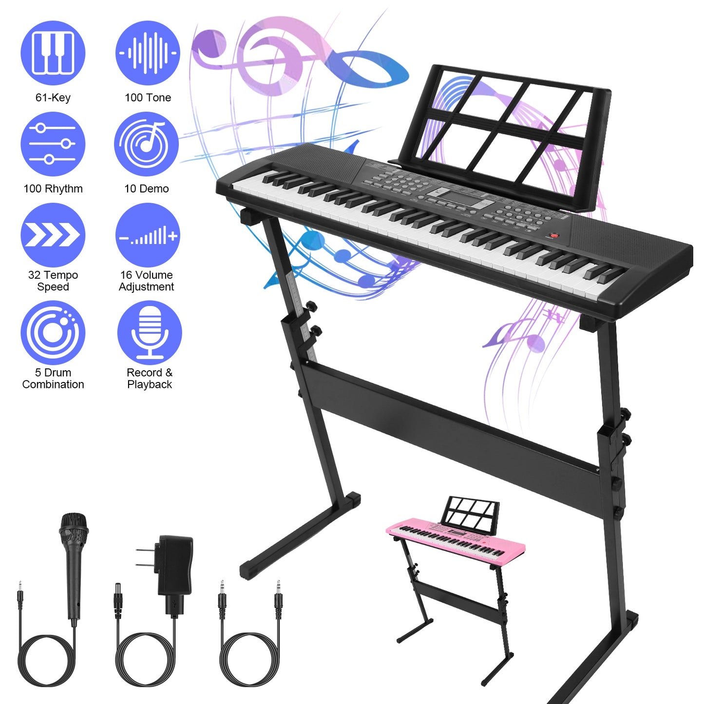 61-Key Digital Music Keyboard with Microphone & Stand