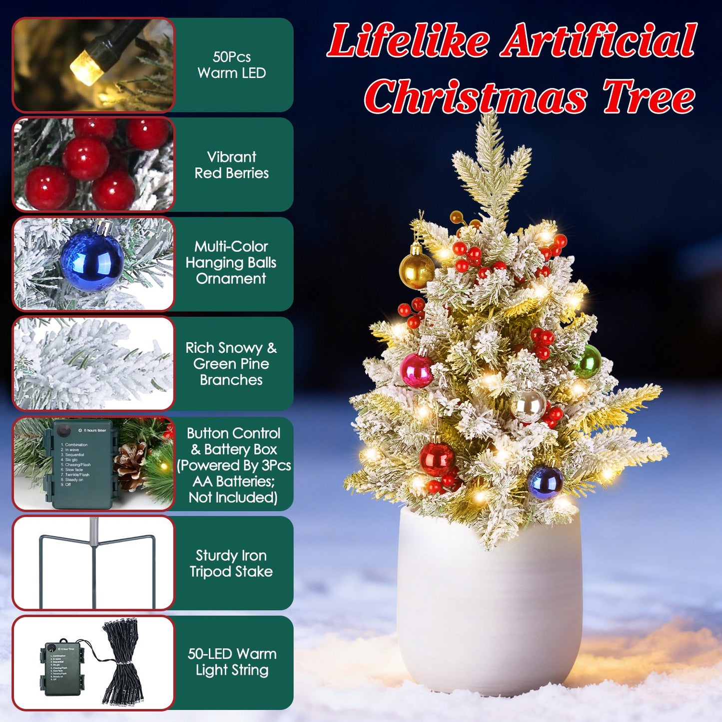 Battery Powered LED Christmas Tree Urn Filler - 2 Pack