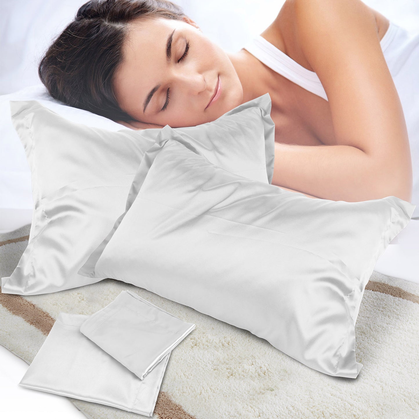 Satin Pillowcases King Size Set of 2 - White