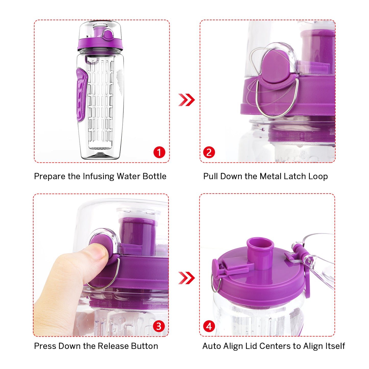 Fruit Infuser Water Bottle 32oz with Flip Top Lid