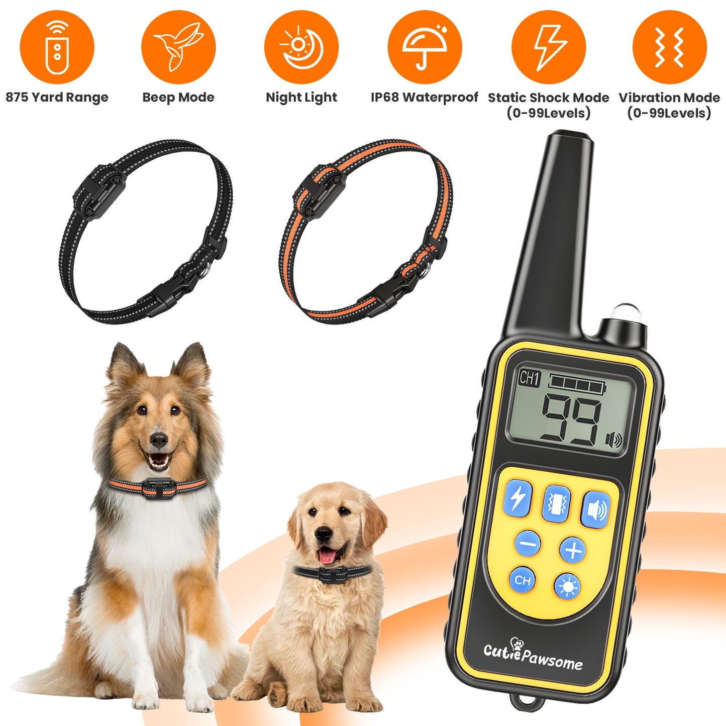 Dog Training Collar Receiver with Adjustable Belt IP67 Waterproof