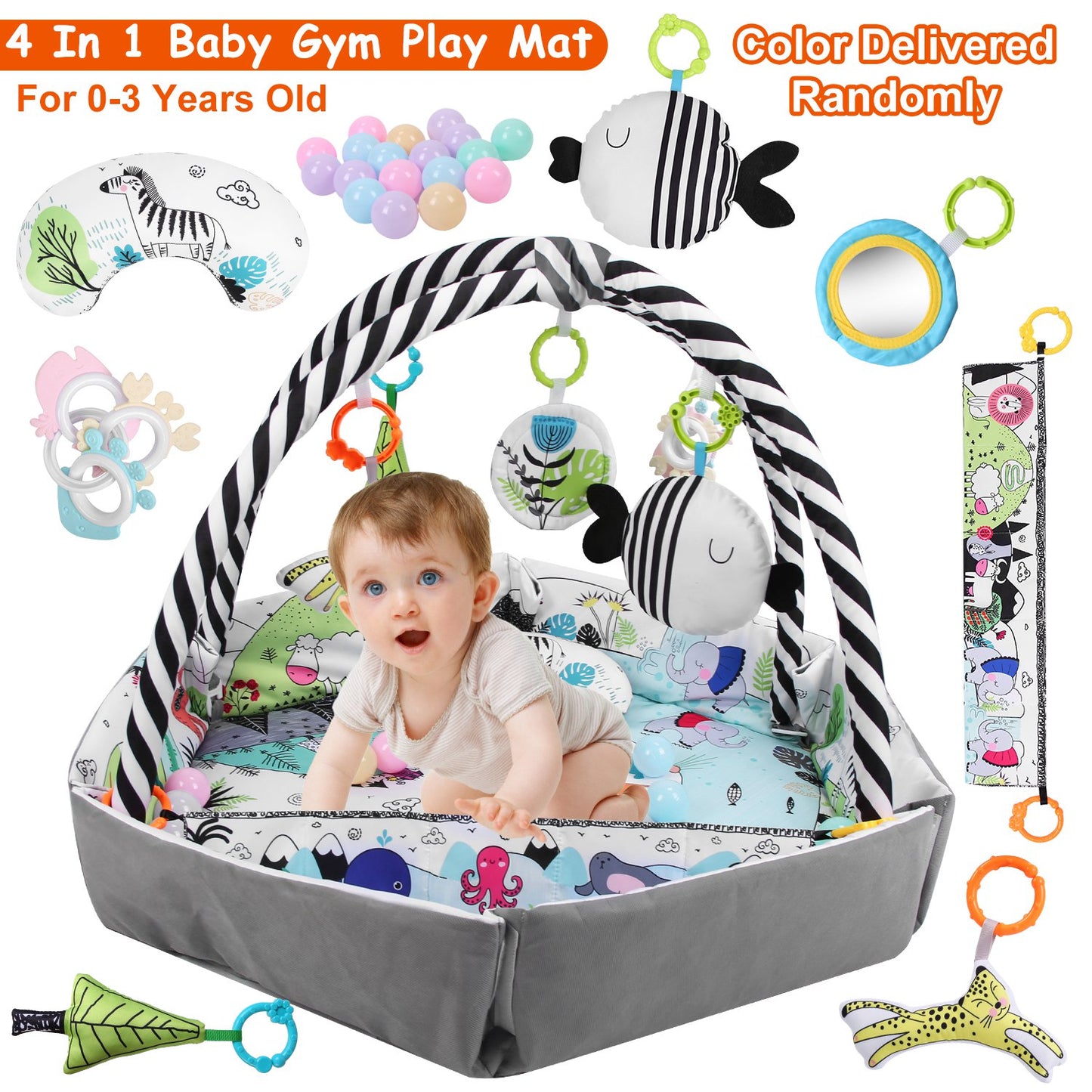 Baby Gym Play Mat 4-in-1 Activity Center with Ball Pit