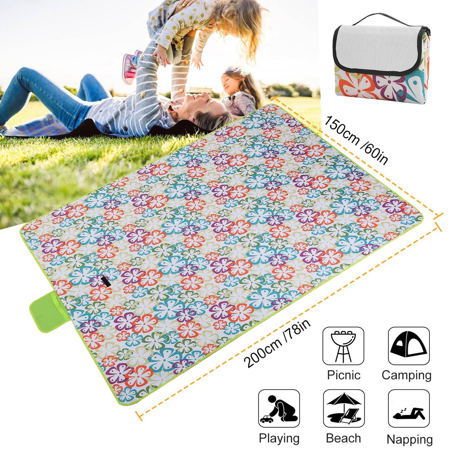 Waterproof Picnic Blanket 60x78 with Carrying Strap