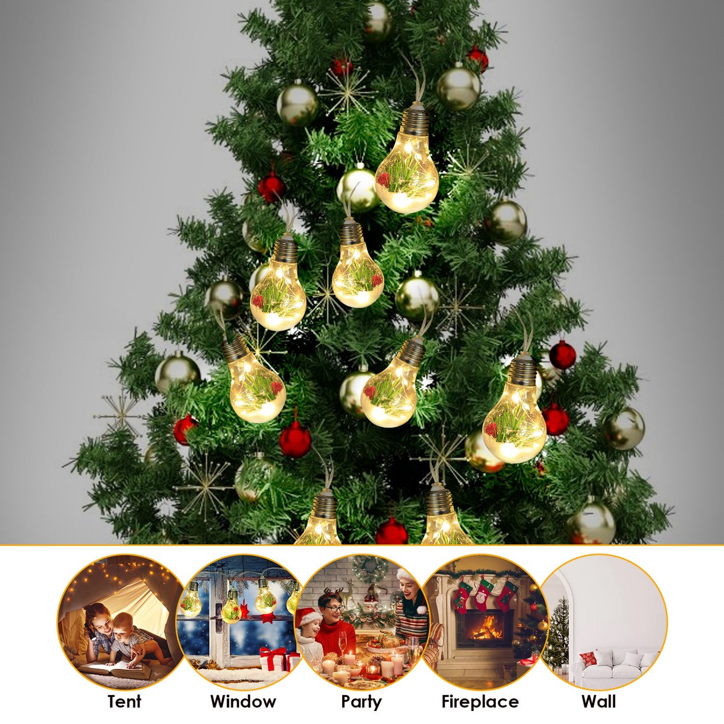 Snow Globe String Lights 10 LED Battery Powered Christmas Decor