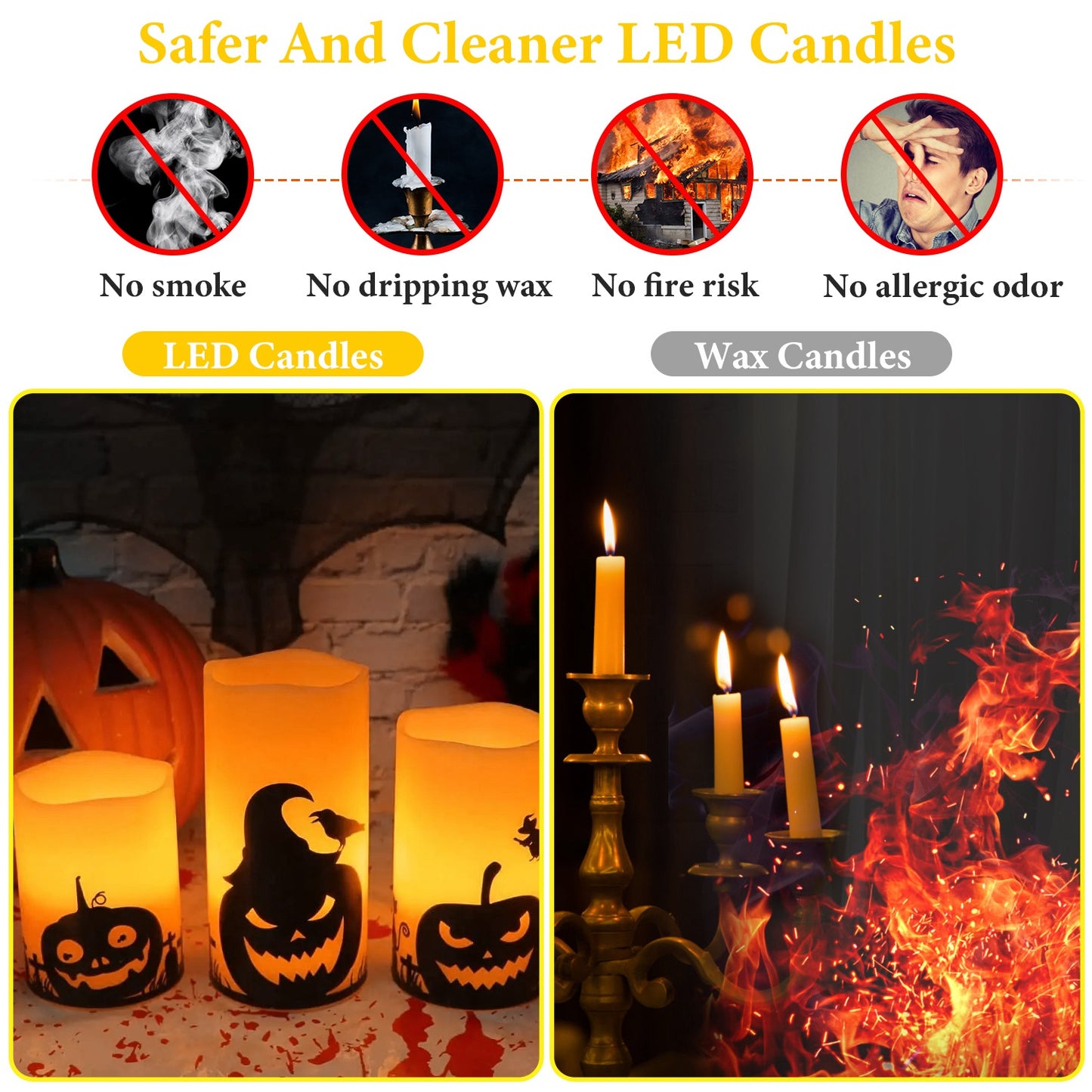 Flameless Halloween Candles with Timer - 3 Pack LED Battery Operated