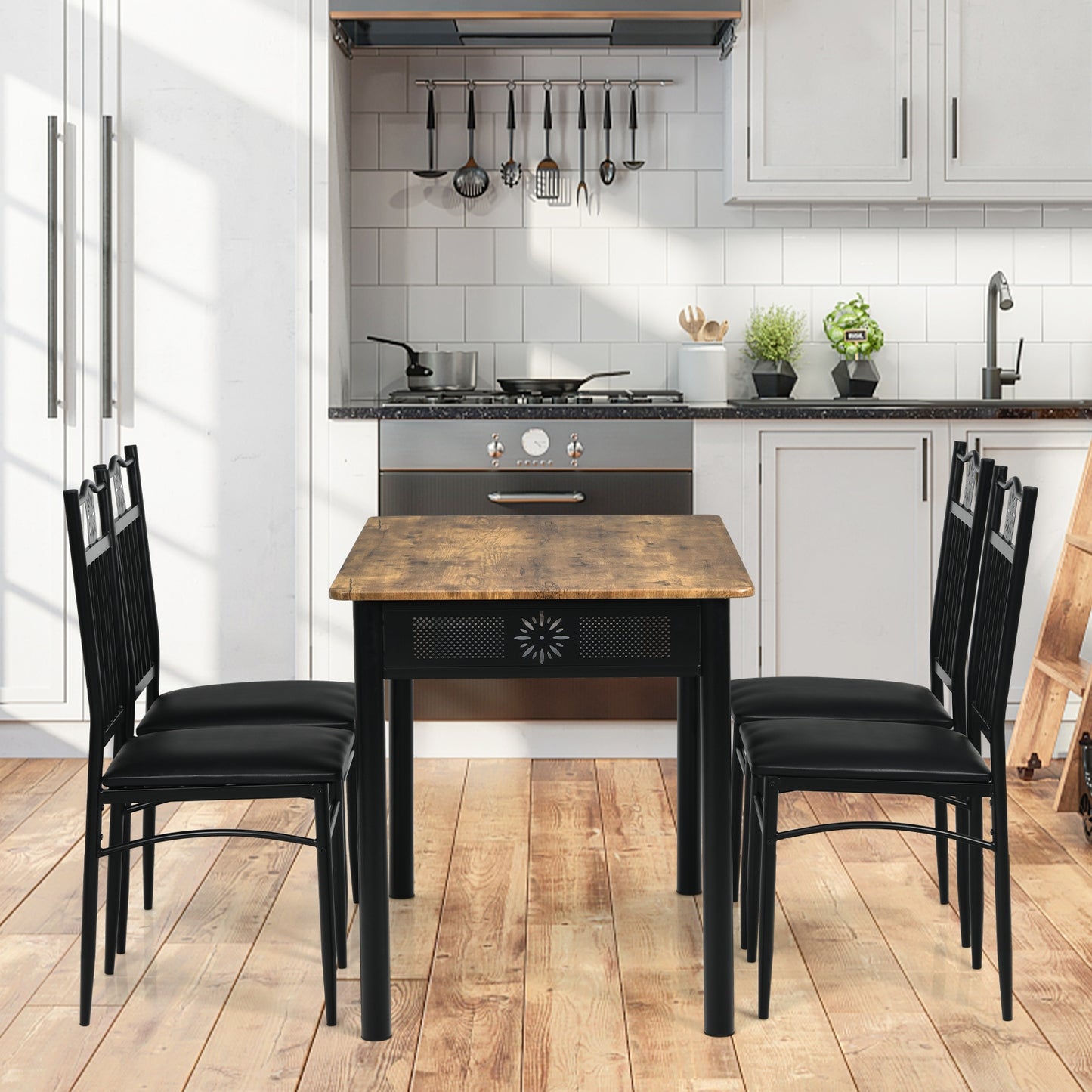 5-Piece Dining Set with Cushioned Chairs and Metal Frame