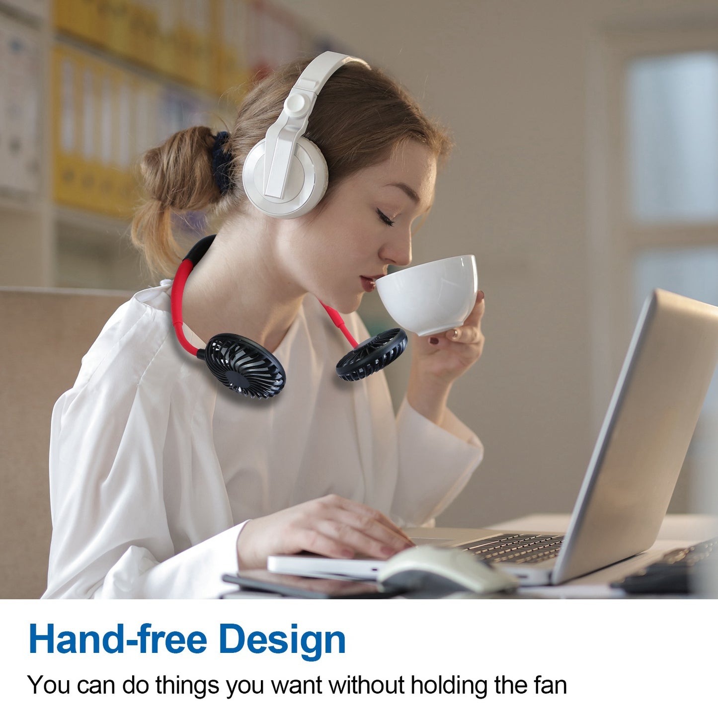Neck Hanging Fan USB Rechargeable with Aromatherapy & LED
