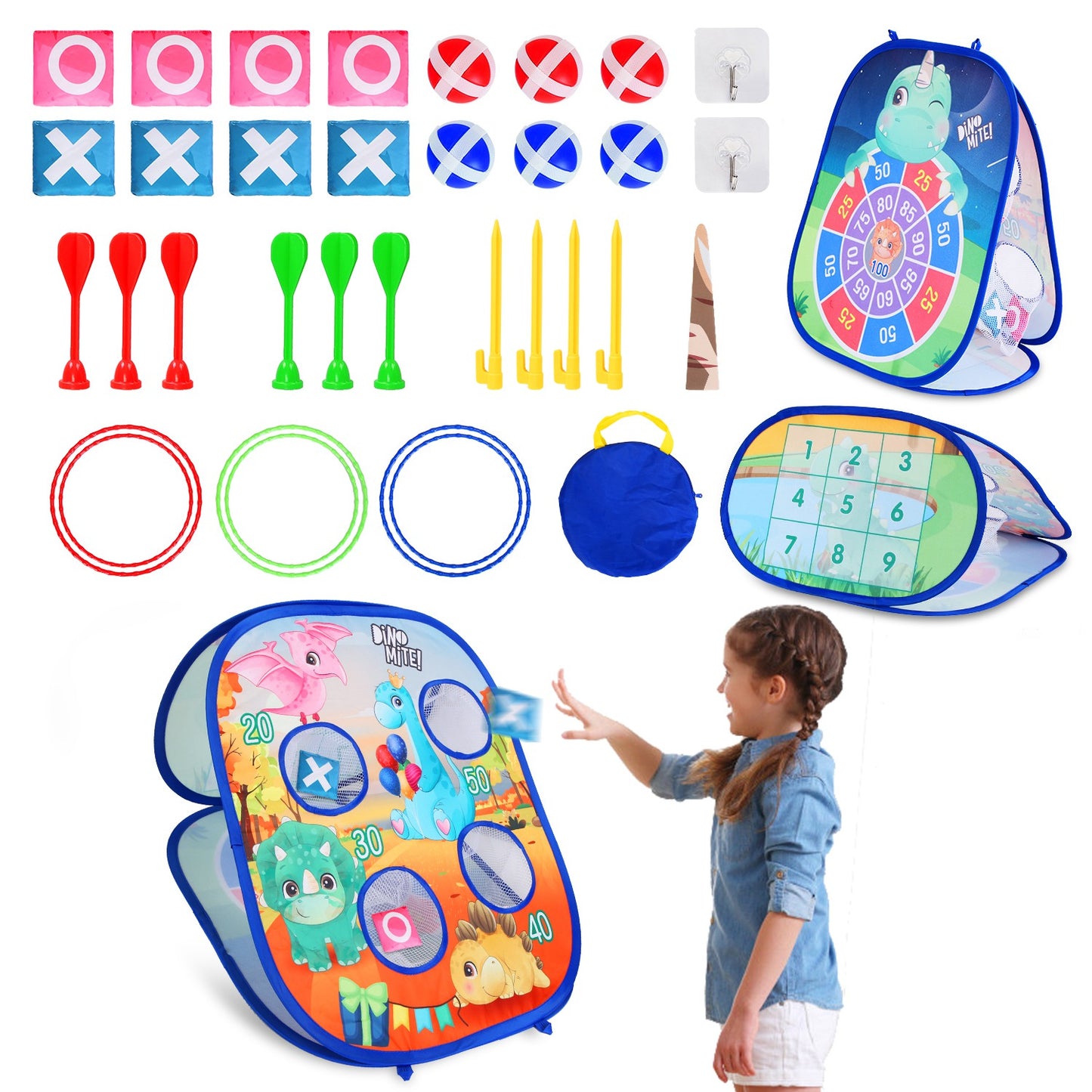5-in-1 Bean Bag Toss Game Set with Dart Board & Storage Bag
