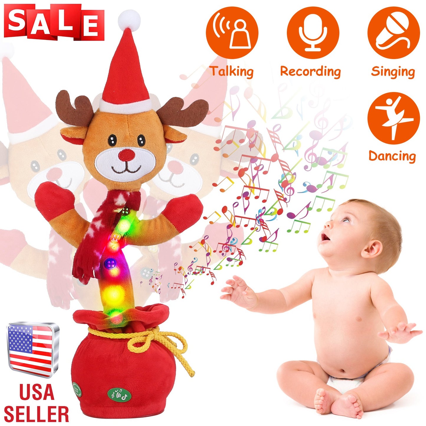 Dancing Christmas Plush Toy with Music, Lights & Recording