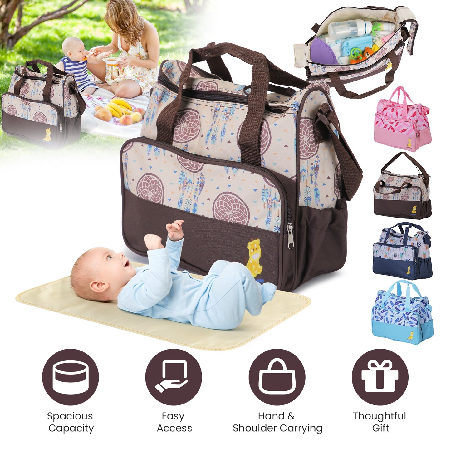 5-Piece Diaper Bag Set with Bottle Bag and Changing Pad