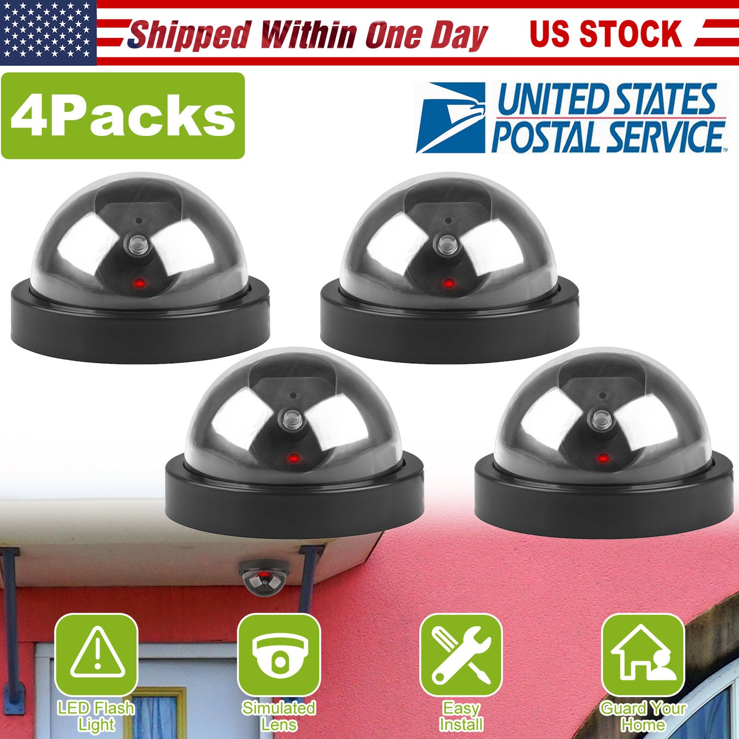 Dummy Security Camera Dome with Flashing LED Light (4-Pack)