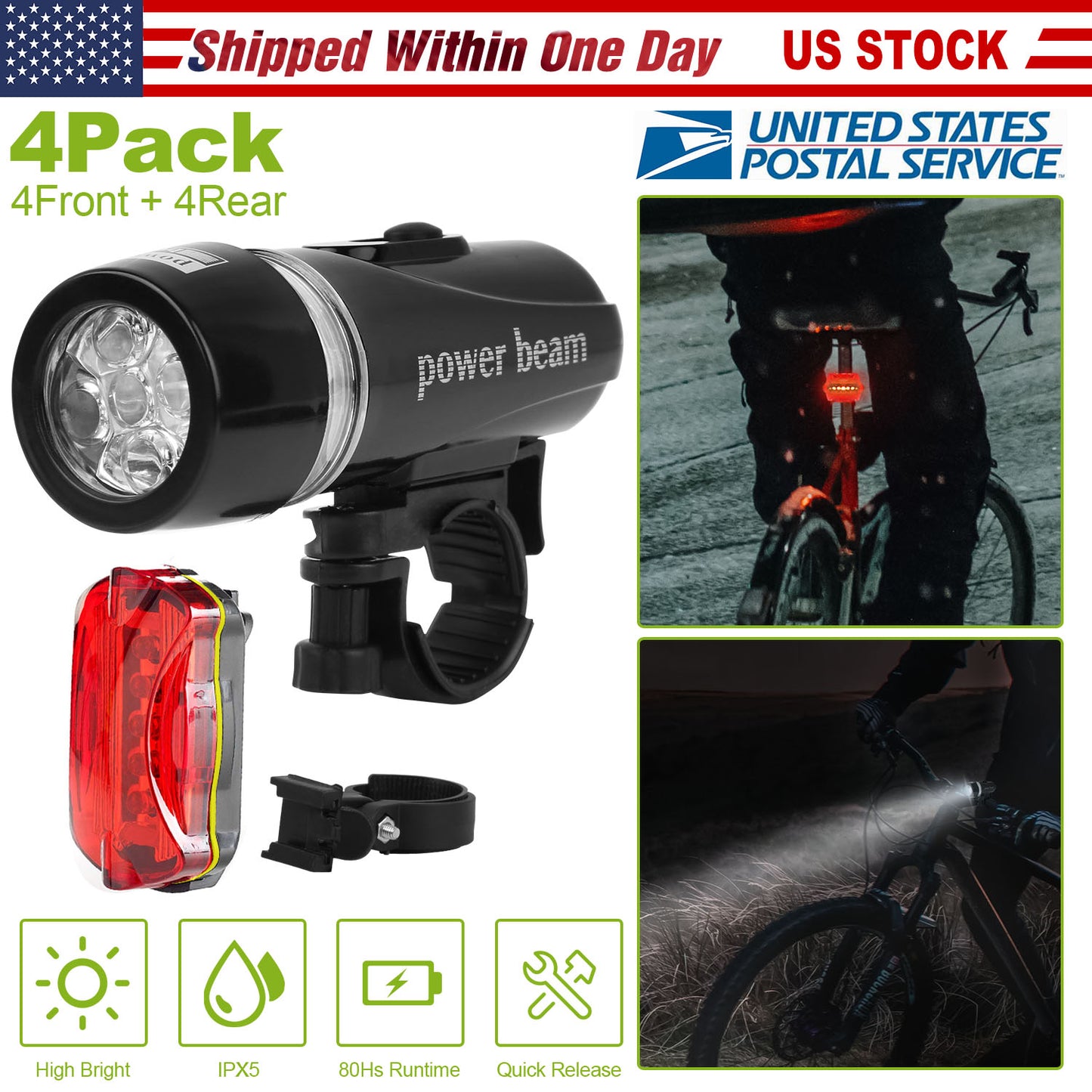 Bike Light Set Front and Rear IPX5 Water-Resistant LED