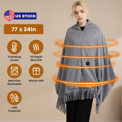USB Heated Shawl with 3 Heat Levels and Zipper