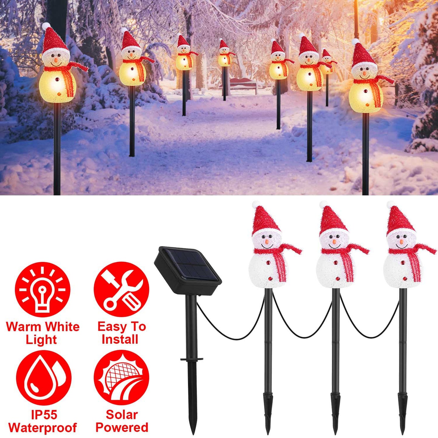 Solar Snowman Stake Light Set - 3 Piece Christmas Decoration