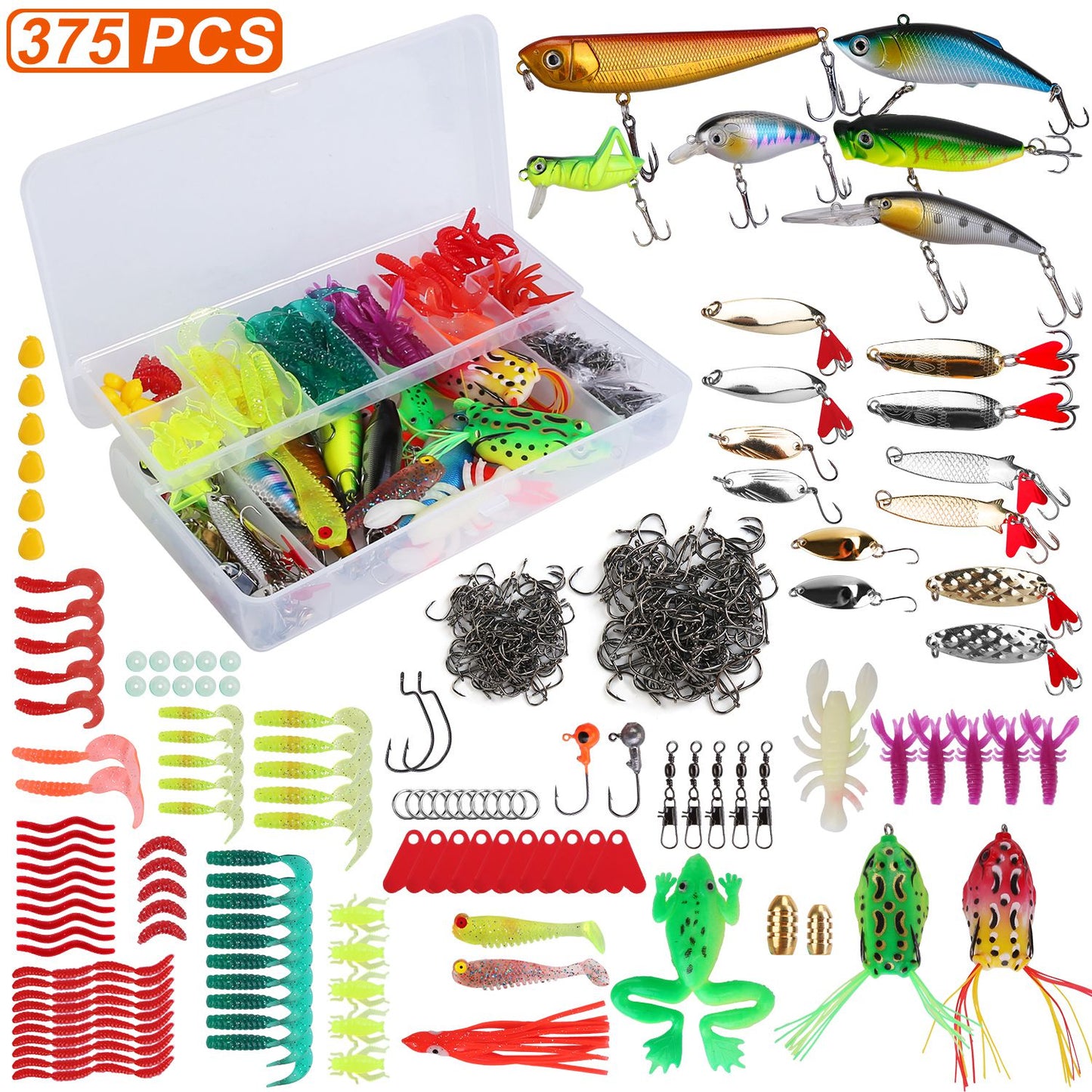 Fishing Lures Kit 375-Piece with Tackle Box