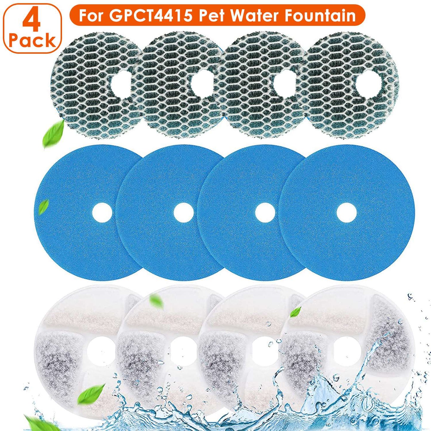 Pet Water Fountain Replacement Filters 4-Pack for GPCT4415