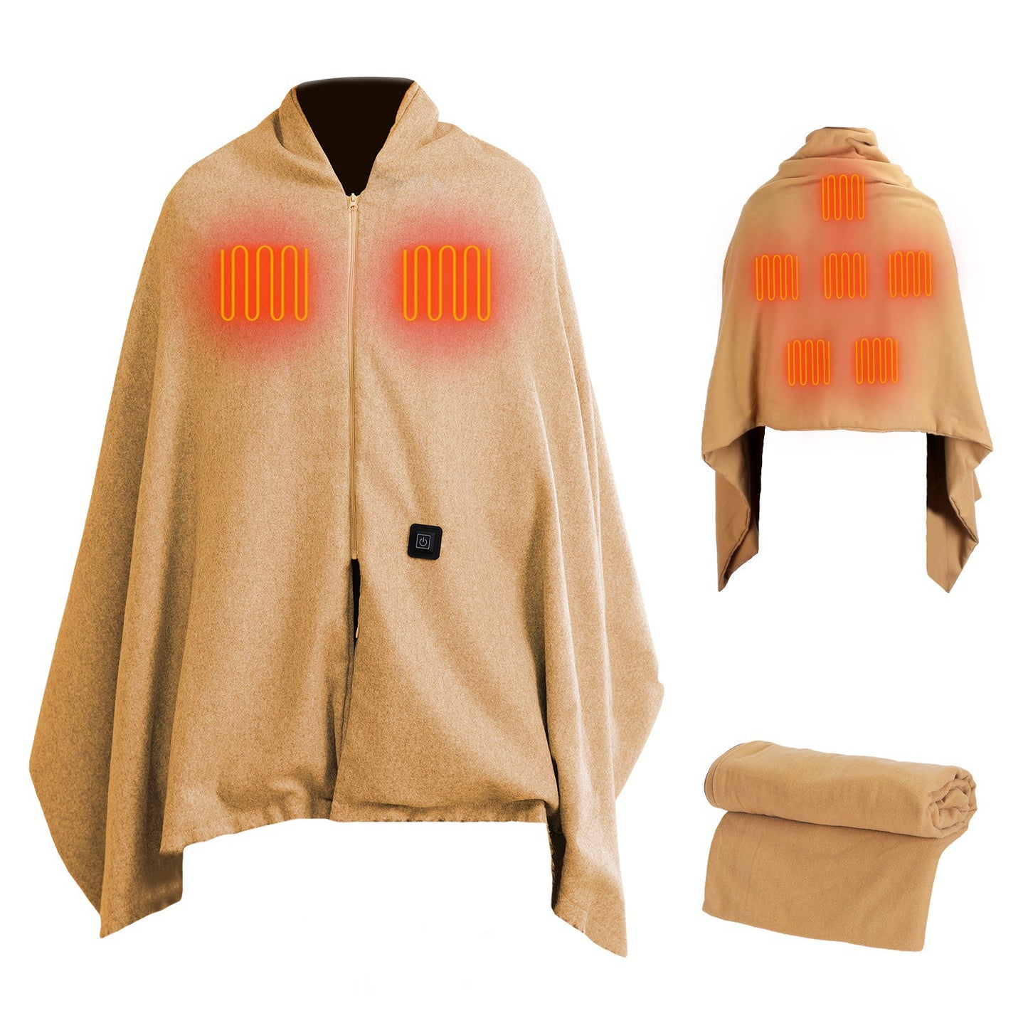 USB Heated Shawl with 3 Heat Levels and Zipper