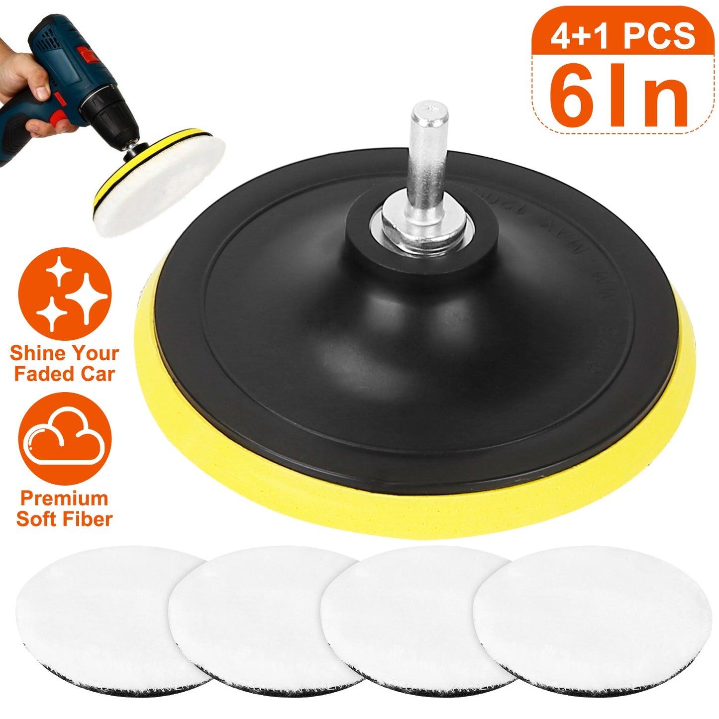 6" Buffing Polishing Pads Set with M14 Drill Adapter - 5 Piece