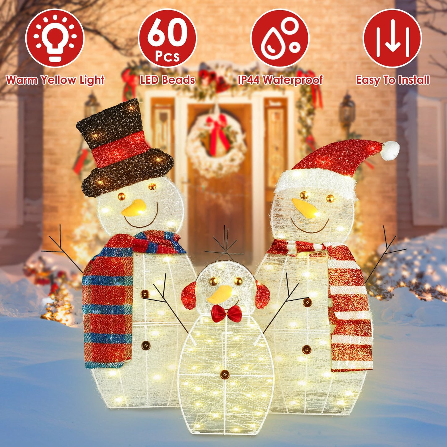 Christmas Snowman Family Yard Decoration with LED Lights