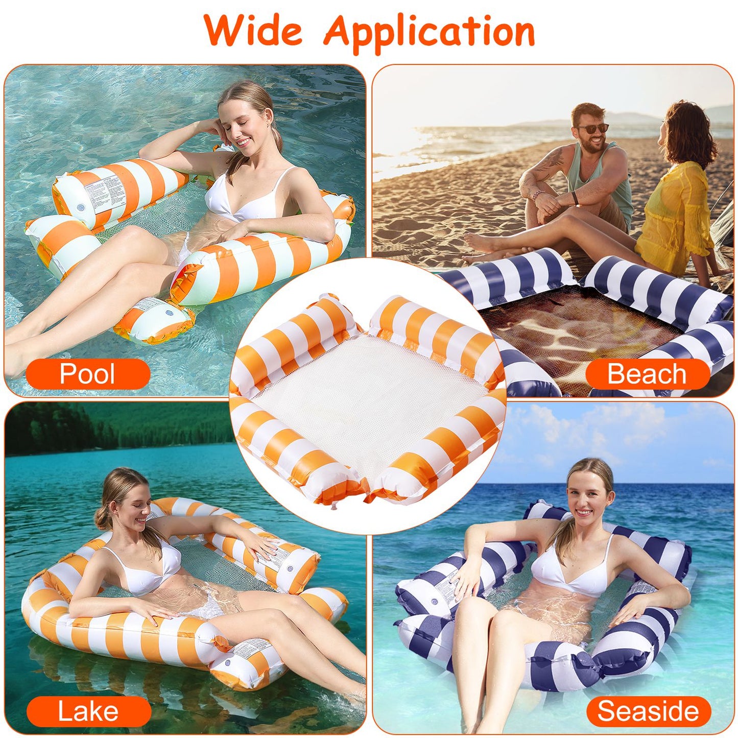 Inflatable Pool Float Set - 2 Hammocks & Drink Holder