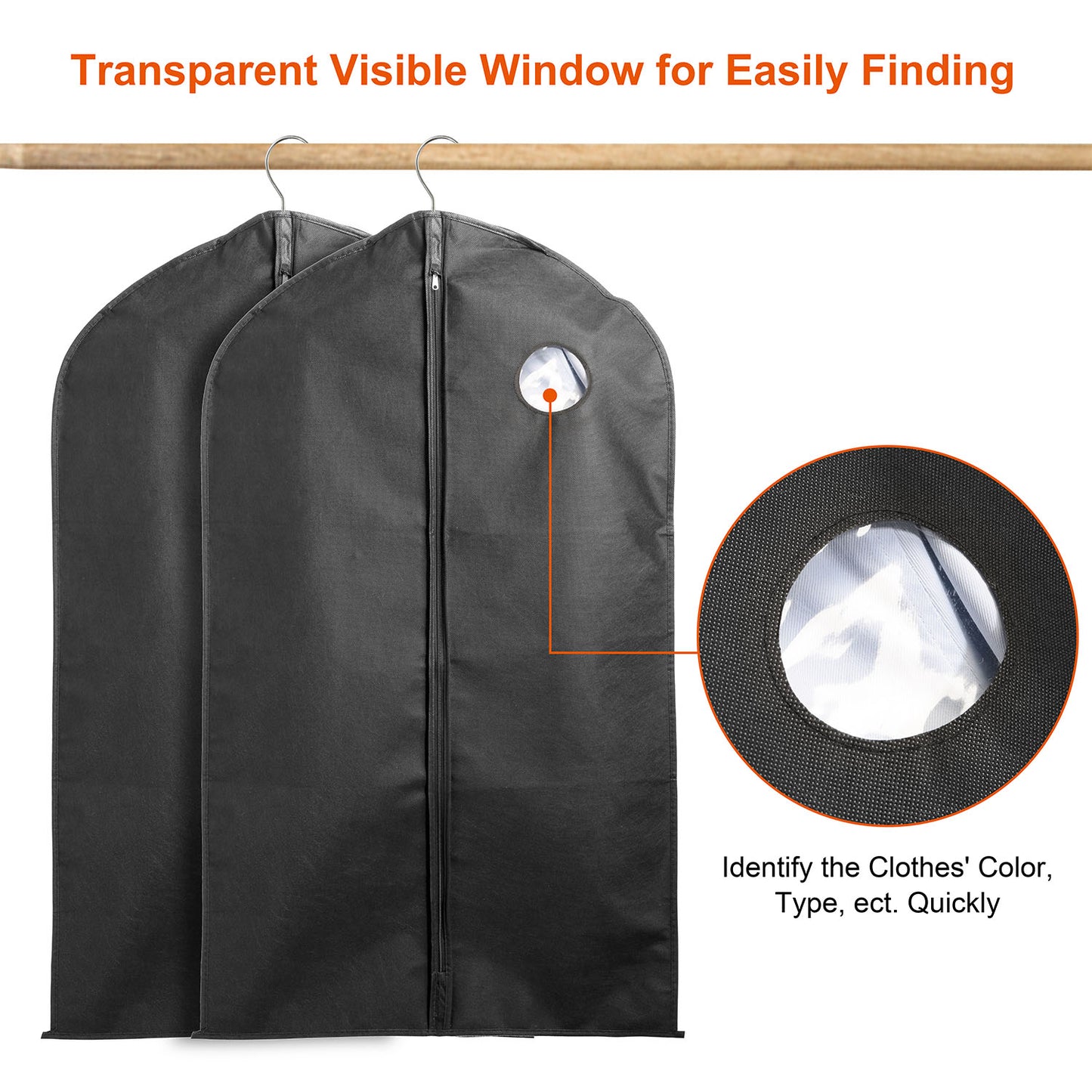 Garment Bags 39" with Zipper - 5 Pack Breathable Suit Covers
