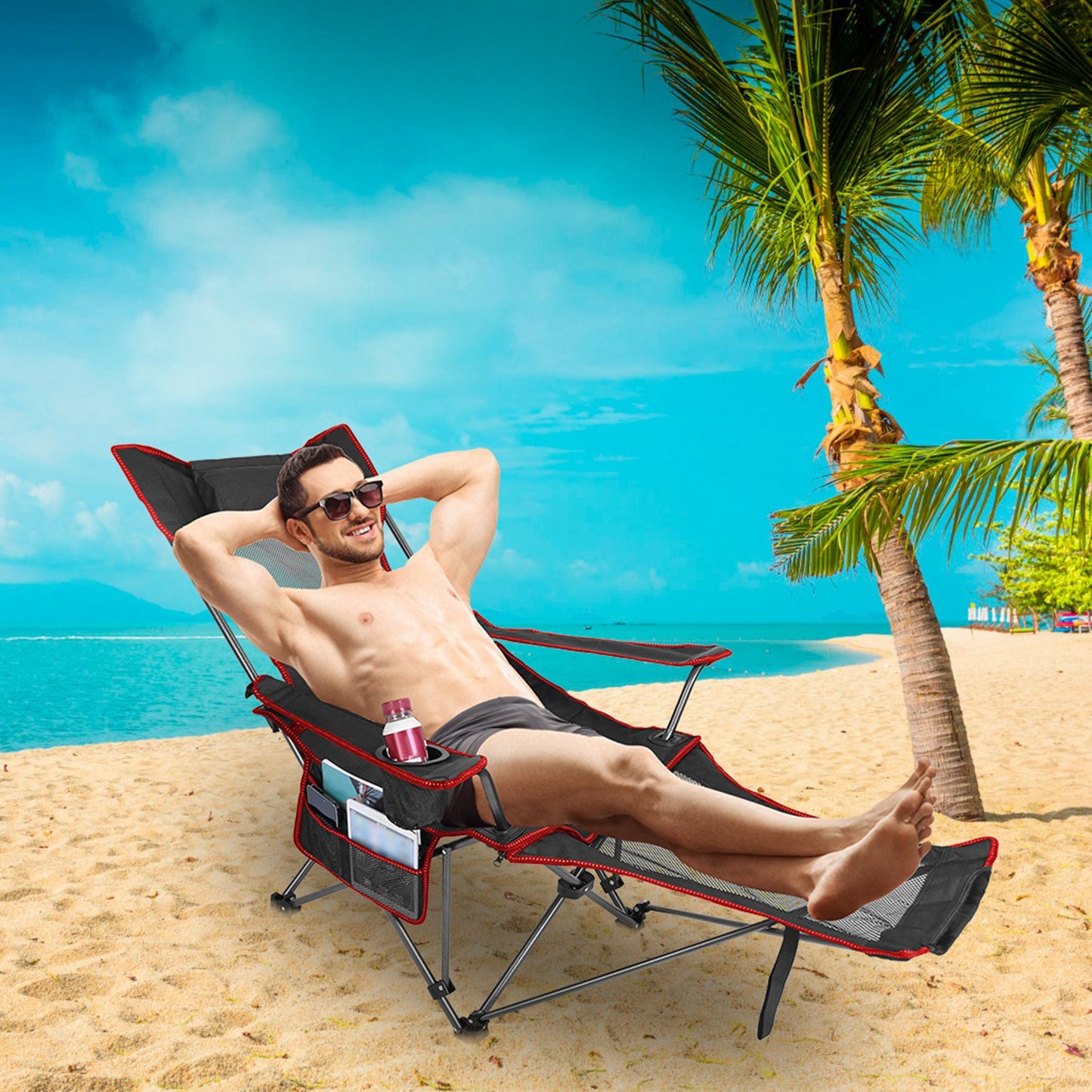 Foldable Camping Chair with Reclining Backrest - 330 LBS Capacity