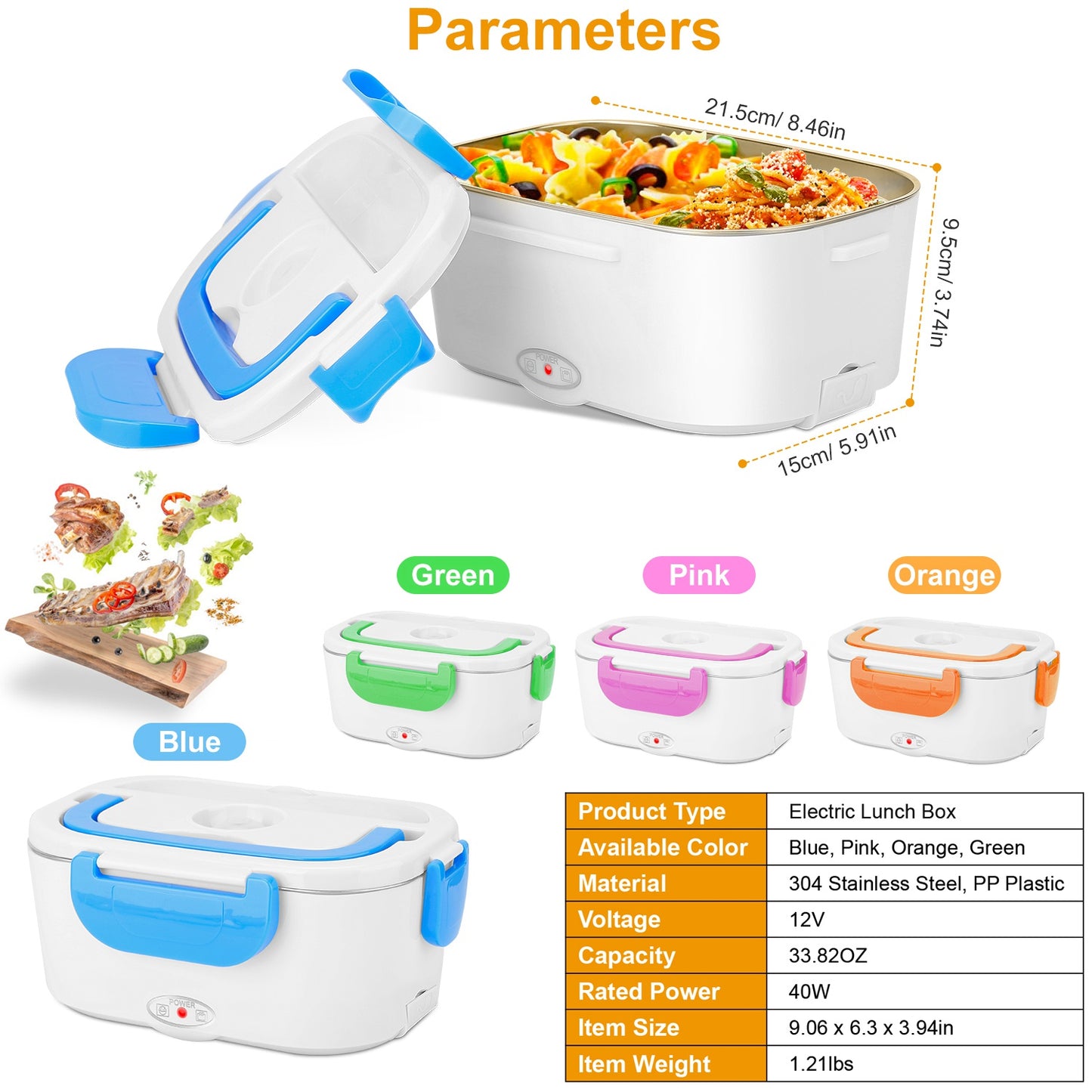 Electric Heated Lunch Box with Dual Compartments & Car Adapter