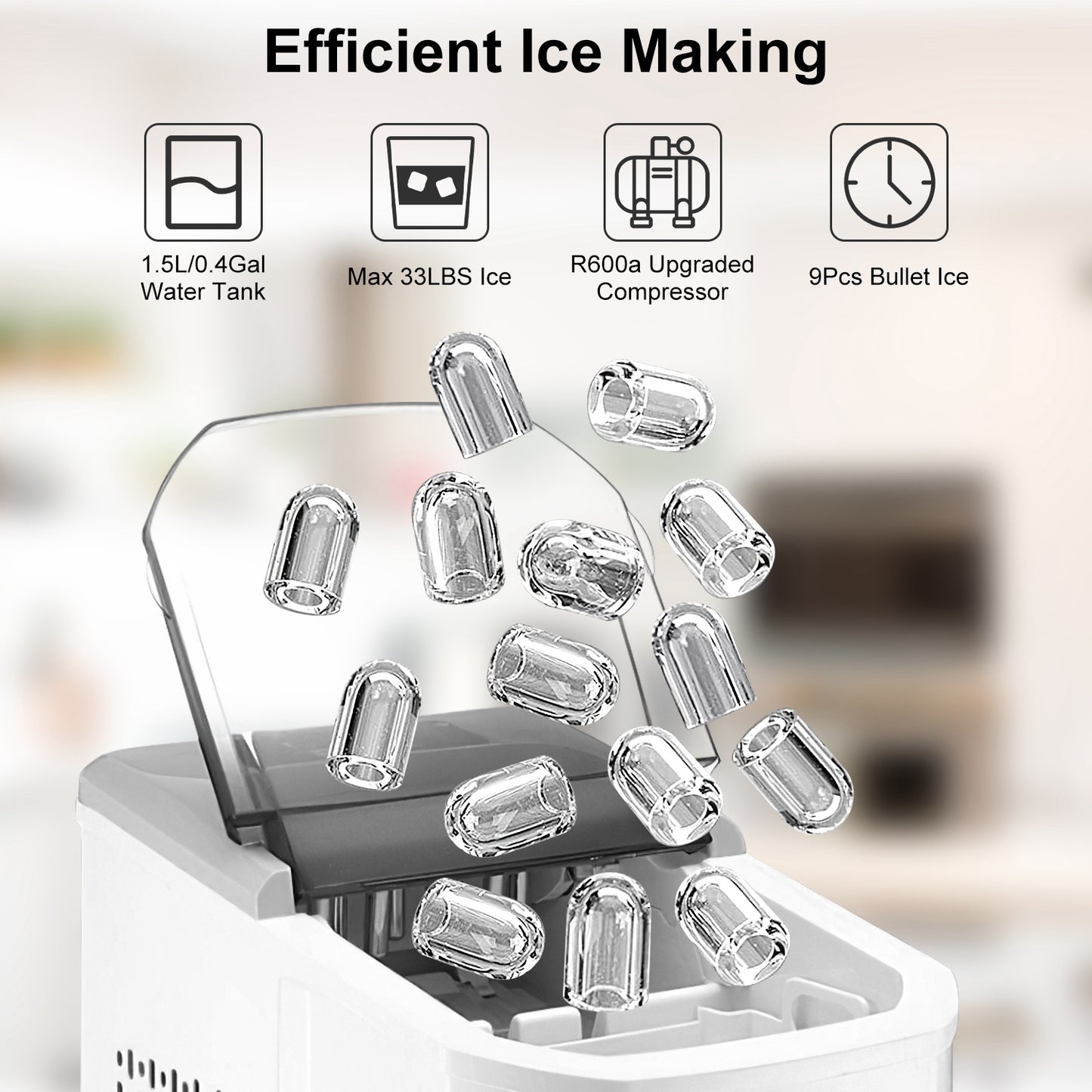 Countertop Ice Maker Machine – 33 lbs/Day Self-Cleaning