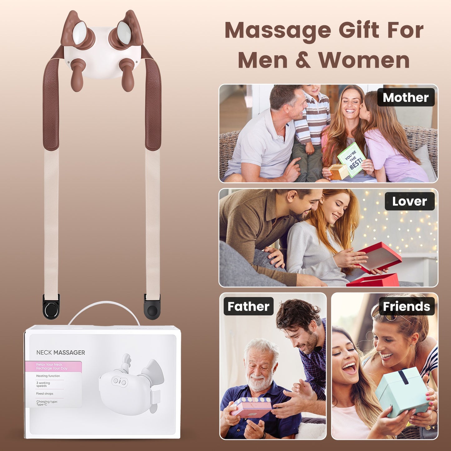 Cordless Neck Massager with Heat & Shiatsu Deep Tissue Kneading