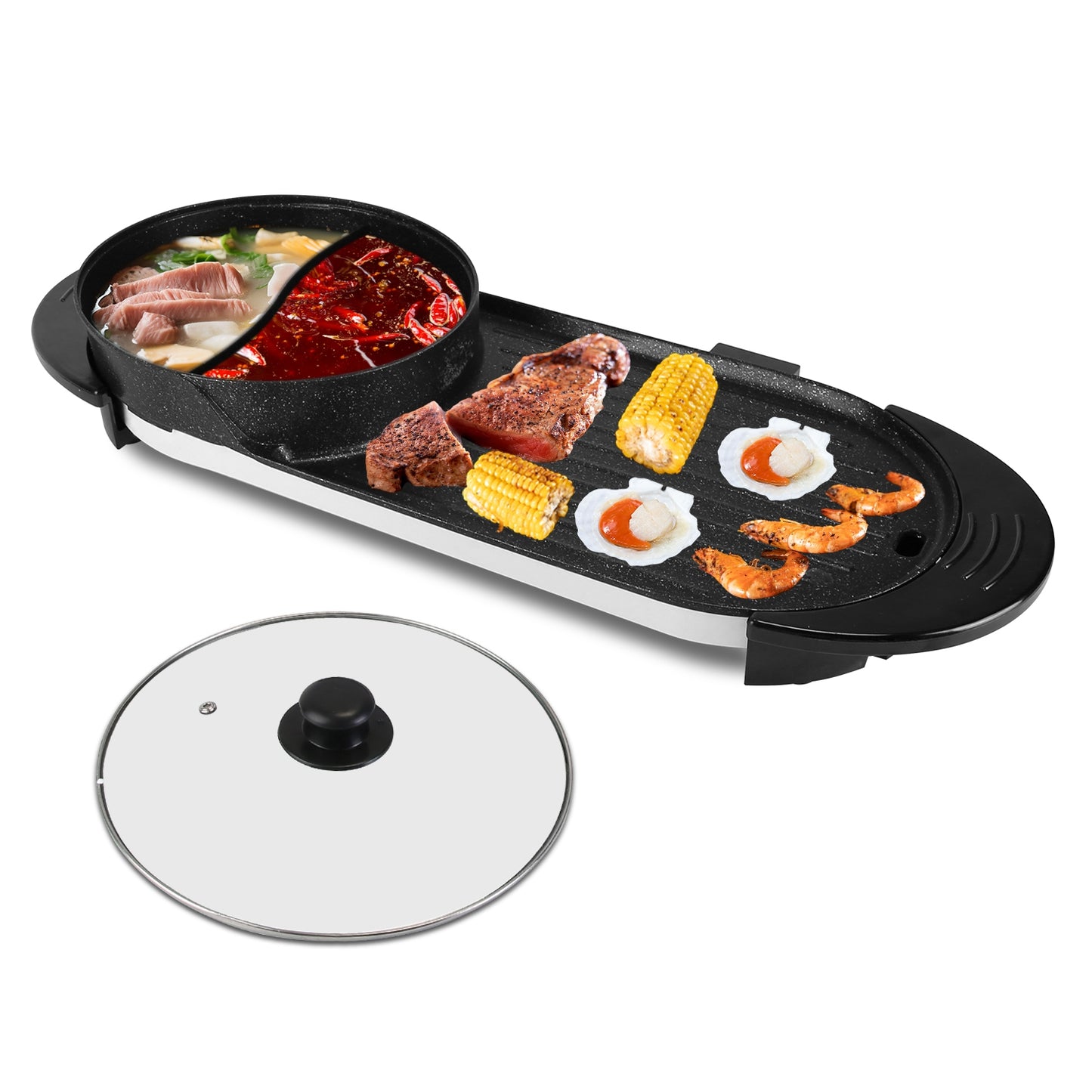 Electric Hot Pot with BBQ Grill 2-in-1 Cooker 2200W