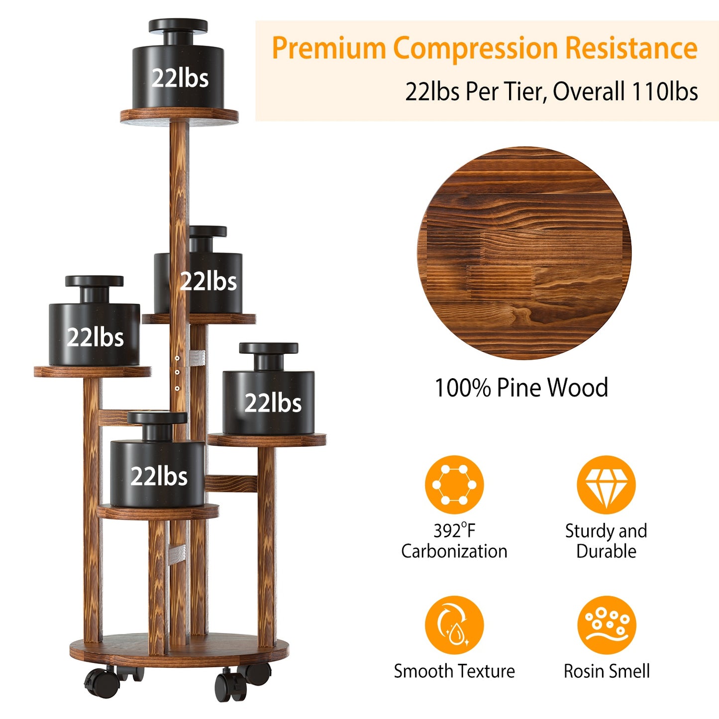 5 Tier Rolling Plant Stand with Wheels for Indoor Outdoor Use