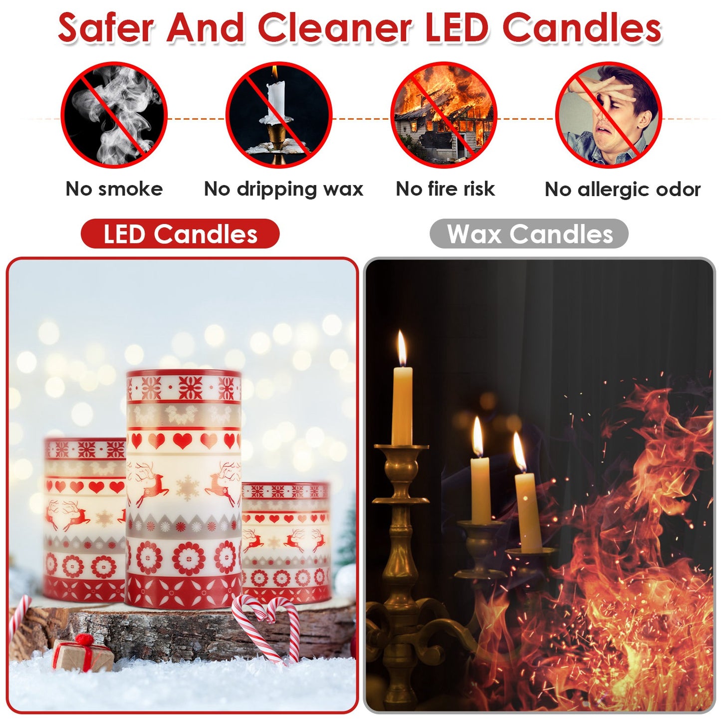 Flameless LED Candles 3-Pack with Remote & Timer - Christmas Deer