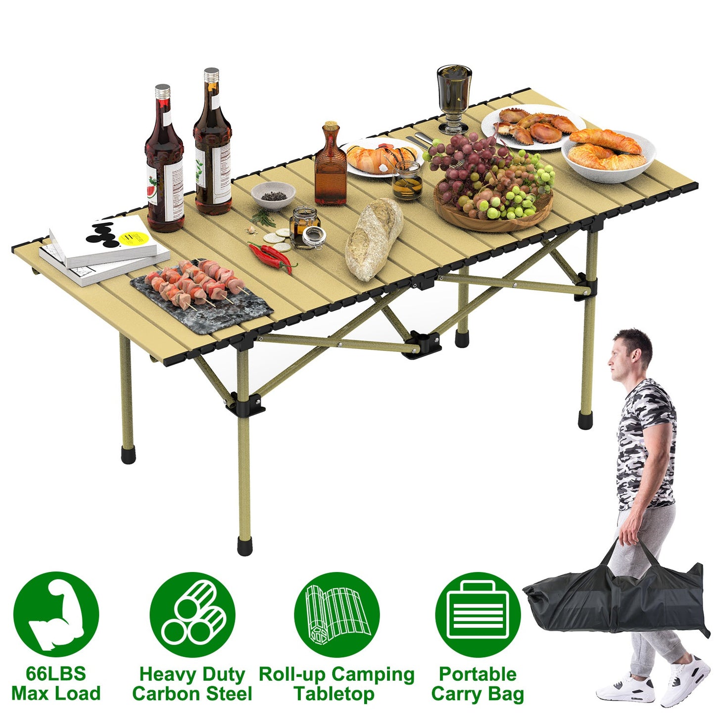 Folding Camping Table with Carry Bag - Lightweight Carbon Steel