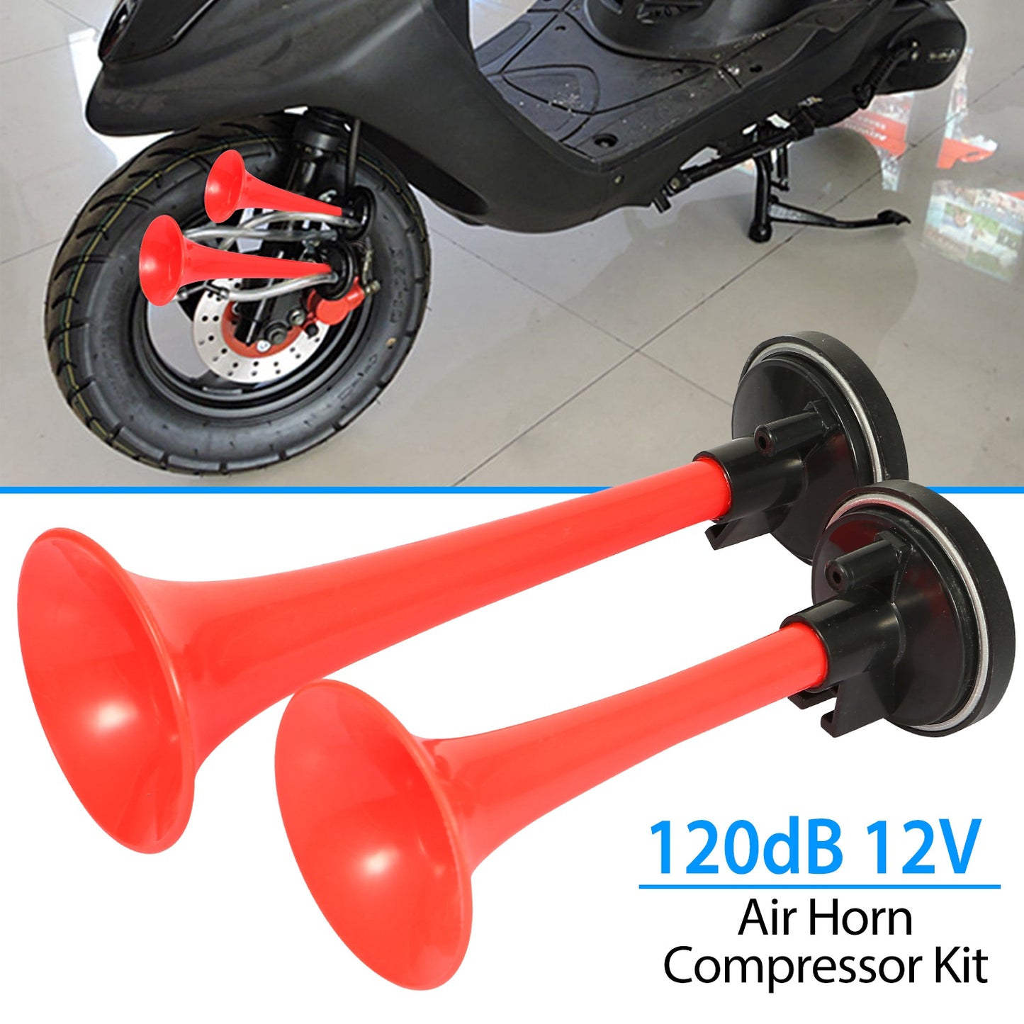 Dual Trumpet Air Horn Kit 12V 120dB with Compressor