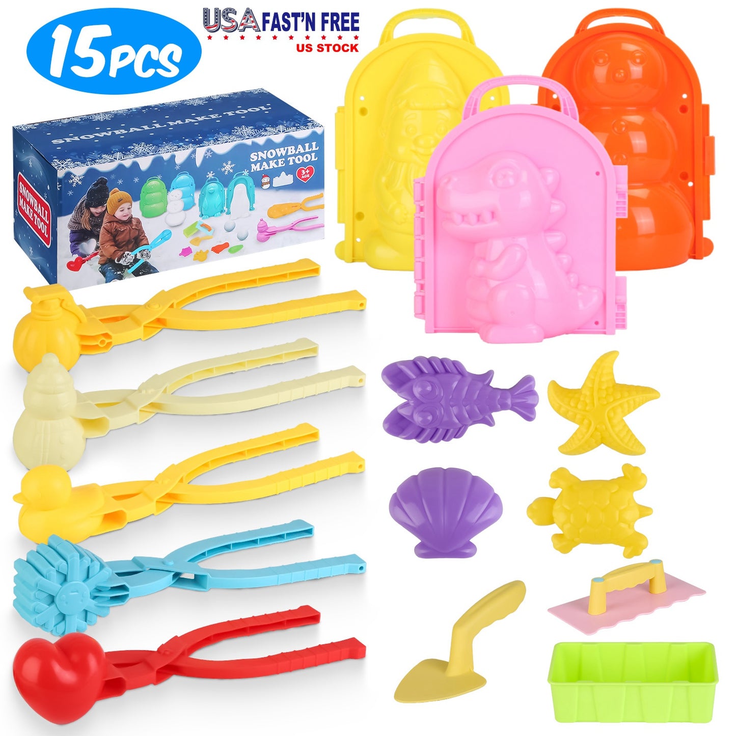 Snow Mold Kit 15-Piece with Snowball Maker and Shovels