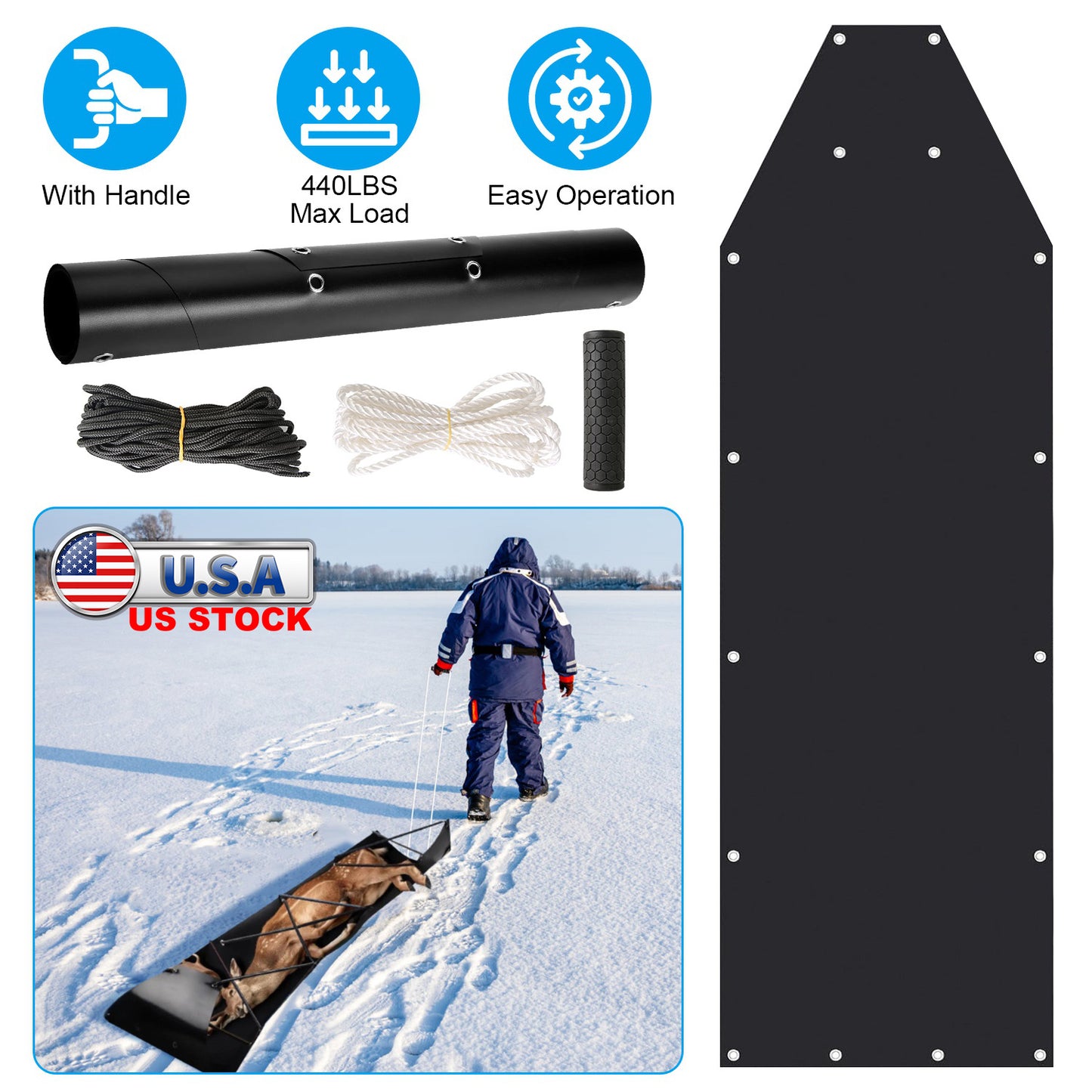 Deer Drag Sled with Handle for Hunting and Game Hauling